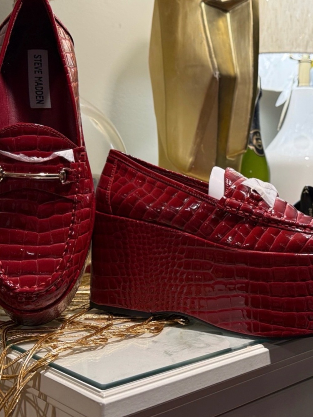 Steve Madden Red Croc-Embossed Wedge Loafers